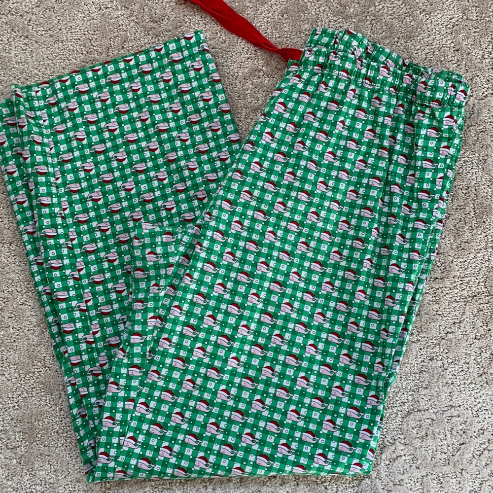 Vineyard Vines Whale Santa Green Checkered Lounge Bottoms, M